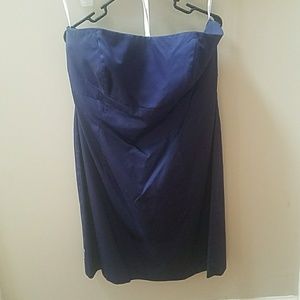 Navy blue strapless cotton sateen dress
